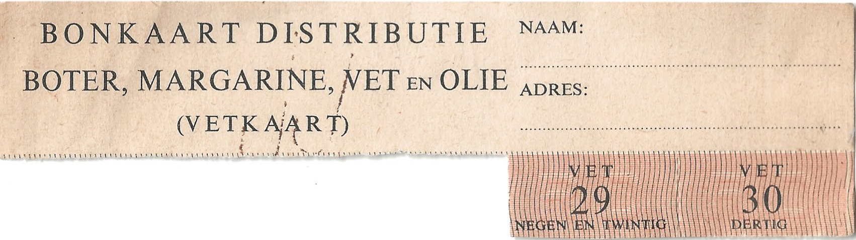 Distributie kaart voor Boter Margarine Vet en Olie vet  (de eerste serie) - eind juli 1940