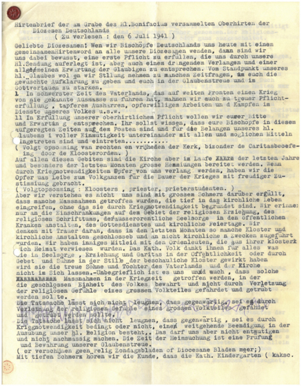 Brief van de Duitse katholieke bisschoppen