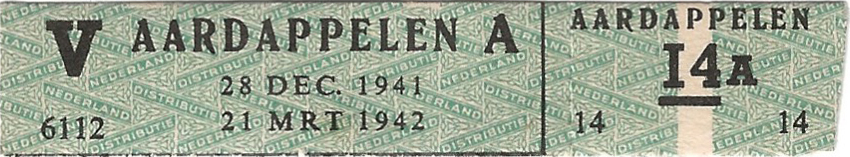 Distributiekaart V voor aardappelen  - 28 december 1941 t/m 21 maart 1942