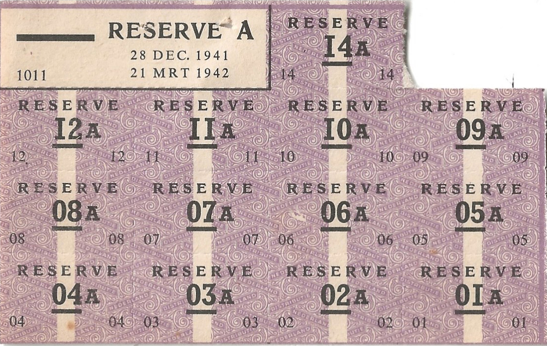 Distributiekaart A voor reserve  - 28 december 1941 t/m 21 maart 1942