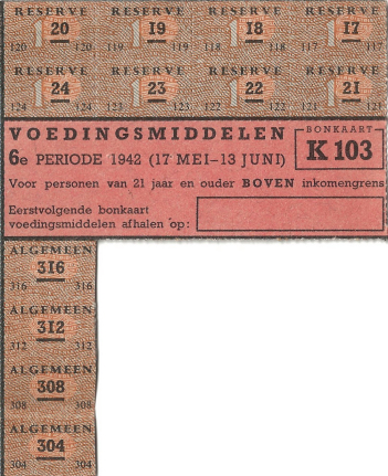 Bonkaart K103 voor voedingsmiddelen 6e periode en 3e uit deze reeks (+ boterbon  28) - 17 mei t/m 13 juni 1942