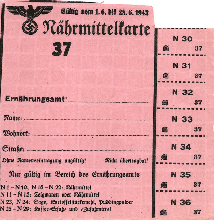 Distributiekaart voor verschillende gerantsoeneerde levensmiddelen 37e periode - 1 juni t/m 28 juni 1942
