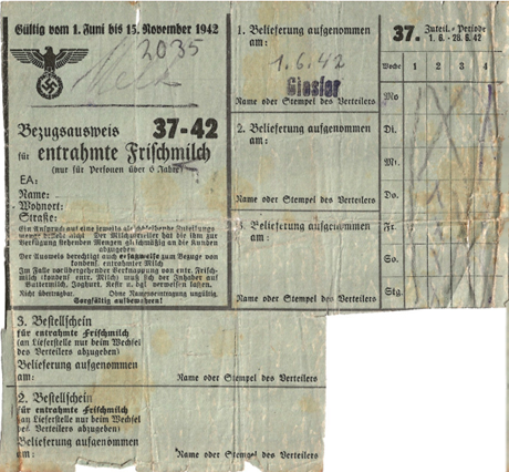 Distributiekaart voor de verstrekking van melk periode 37-42 - 01 juni t/m 28 juni 1942