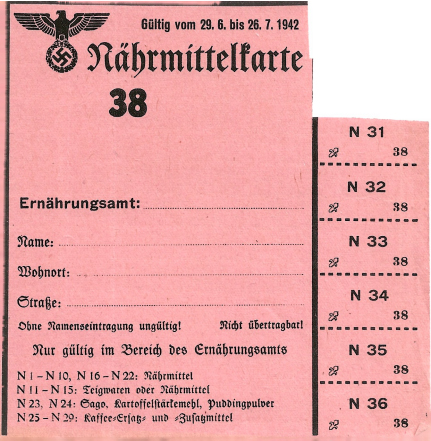 Distributiekaart voor verschillende gerantsoeneerde levensmiddelen 38e periode - 29 juni t/m 26 juli 1942