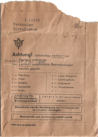 Voorschot op het loon over juni 1942