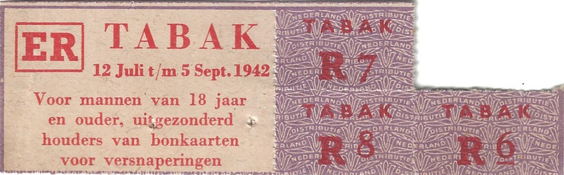 Bonnen van een distributiekaart voor Tabak ER voor mannen met nummer R6 t/m R7 niet beschikbaar voor houders van sigaretten of versnaperingen bonkaarten (serie 2) -  12 juli t/m 5 september 1942