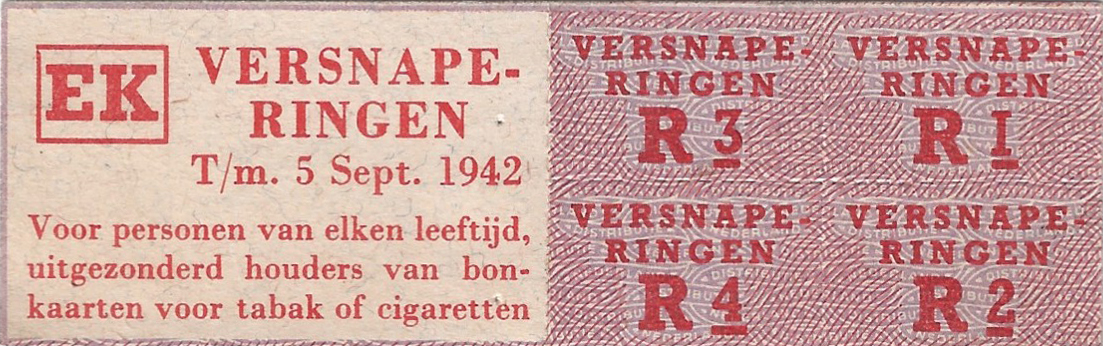 Distributiekaart voor versnaperingen EK niet beschikbaar voor houders van tabak of sigaretten bonkaarten (serie 2)-  12 juli t/m 5 september 1942