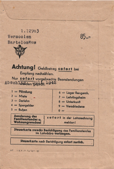 Voorschot op het loon over juli 1942