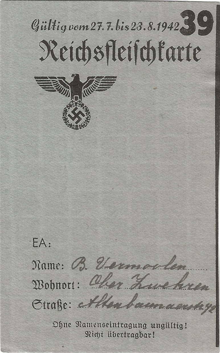 Distributiekaart voor vlees 38e periode - 27 juli t/m 23 augustus 1942