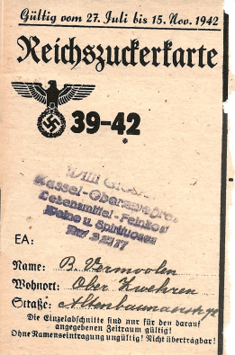 Distributiekaart voor de verstrekking van suiker periode 39-42 - 27 juli t/m 15 november 1942
