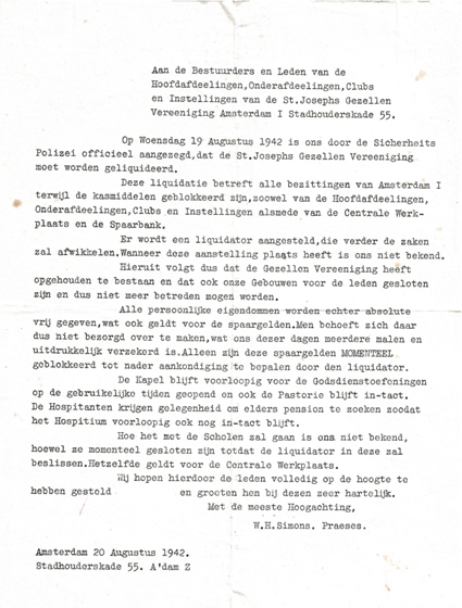 Gedwongen opheffing door de Duitse Sicherheitsdienst/Sicherheitspolizei van de katholieke St. Josephs Gezellen-Vereeniging