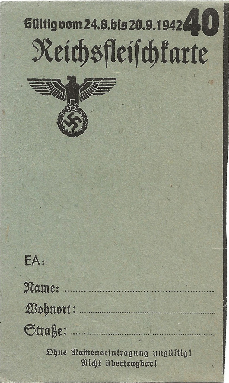 Distributiekaart voor vlees 38e periode - 04 augustus t/m 20 september 1942