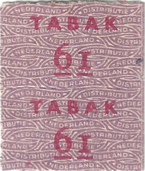 Bon van distributiekaart voor Tabak EX voor mannen met nummer 61 niet beschikbaar voor houders van sigaretten of versnaperingen bonkaarten (serie 3) - 6 september t/m 26 december 1942