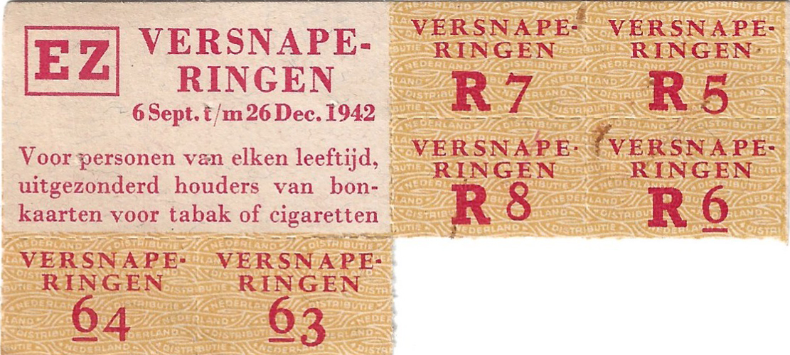 Distributiekaart voor versnaperingen EZ niet beschikbaar voor houders van tabak of sigaretten bonkaarten (serie 3) -  6 september t/m 26 december 1942