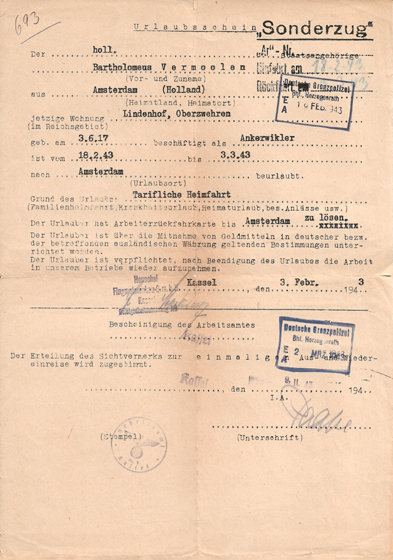 'Urlaubsschein' Officieële verlof bewijs