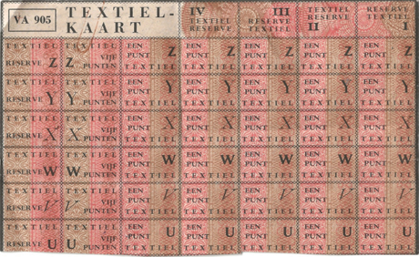 Distributiekaart voor textiel VA905 - 1949