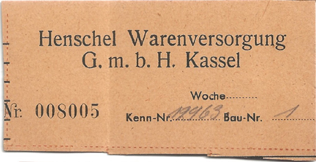 Maaltijdkaartje  voor bedrijfsvoeding met het persoonsnummer van Bob Vermoolen, 12963