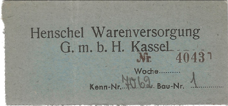 Maaltijdkaartje  voor bedrijfsvoeding met het persoonsnummer 7062