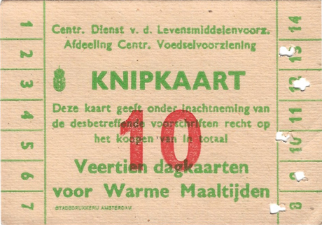 Knipkaart voor 14 warme maaltijden bij de gaarkeuken met volgnummer 10