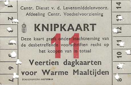 Knipkaart voor 14 warme maaltijden bij de gaarkeuken met volgnummer 11