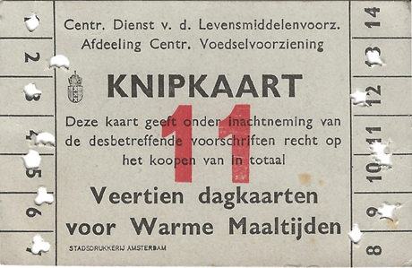 Knipkaart voor 14 warme maaltijden bij de gaarkeuken met volgnummer 11